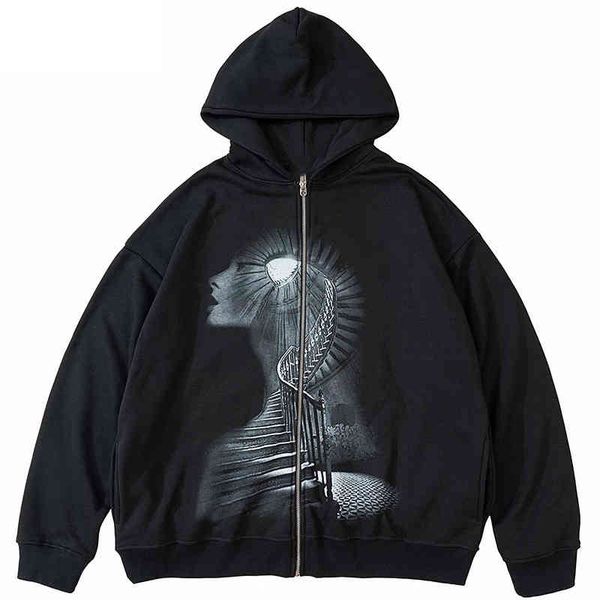 new european and american women clothing y2k printing dark stairs zipper hoodie gothic loose men hooded sweater, Black
new european and american women clothing y2k printing dark stairs zipper hoodie gothic loose men hooded sweater, Black