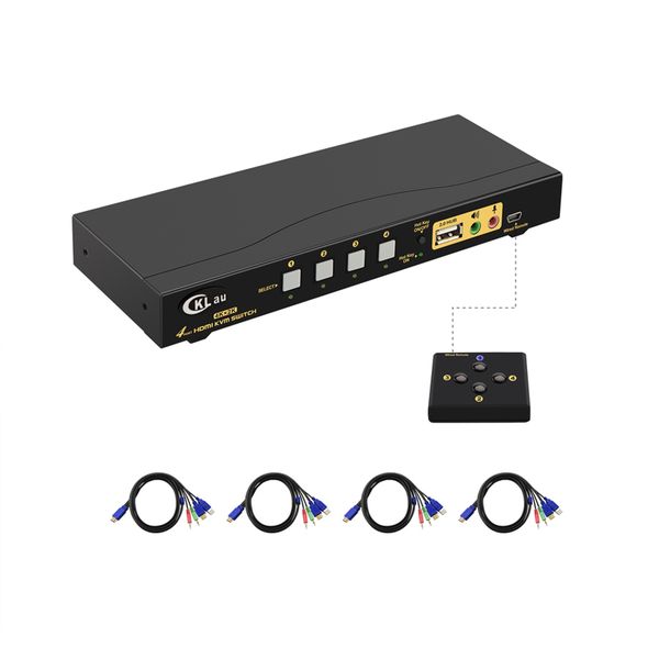 cklau kvm switch hdmi 4 port with usb hub, audio and cables
cklau kvm switch hdmi 4 port with usb hub, audio and cables