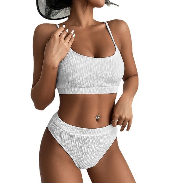 women high cut bikinis set high waist bikini swimwear lady swimsuit push up ribbed bathing suit, White;black
women high cut bikinis set high waist bikini swimwear lady swimsuit push up ribbed bathing suit, White;black