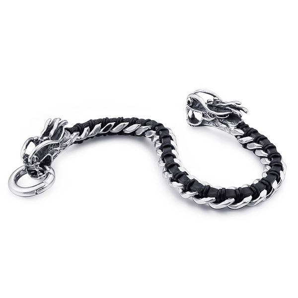 hip-hop double dragon heads chain bracelet bangle stainless steel with genuine leather for mens 8mm 8.66'', Black
hip-hop double dragon heads chain bracelet bangle stainless steel with genuine leather for mens 8mm 8.66'', Black