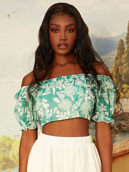 newness swiss dot plant print off shoulder ruffle trim crop chiffon blouse f8rk#, White
newness swiss dot plant print off shoulder ruffle trim crop chiffon blouse f8rk#, White