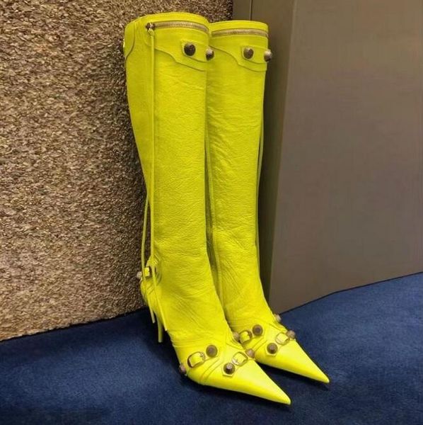 cagole lambskin leather knee-high boots stud buckle embellished side zip shoes pointed toe stiletto heel tall boot luxury designers shoe for, Black
cagole lambskin leather knee-high boots stud buckle embellished side zip shoes pointed toe stiletto heel tall boot luxury designers shoe for, Black