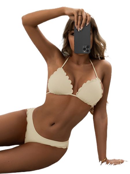 scallop trim push up bikini swimsuit d21w#, White;black 
scallop trim push up bikini swimsuit d21w#, White;black