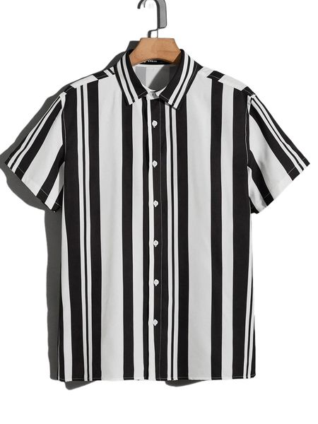 men striped print shirt i5ze#, White;black