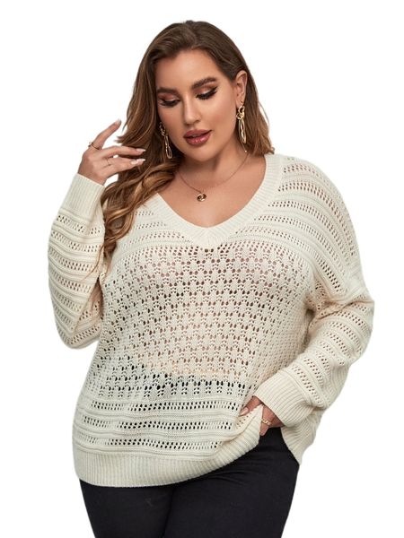 plus pointelle knit drop shoulder sweater 32ob#, Black
plus pointelle knit drop shoulder sweater 32ob#, Black