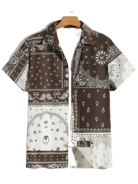 romwe guys paisley button front shirt k93z#, White;black