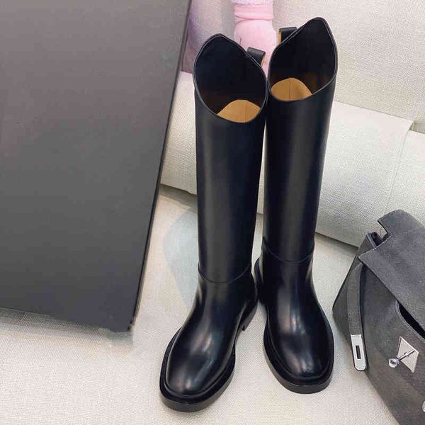 motorcycle boots women's leather boots round toe high heels winter series, Black