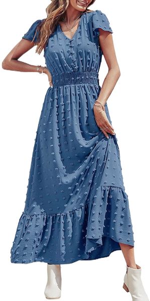 women's boho dress short sleeve v neck swiss dot ruffle tiered maxi dress smocked cocktail dress q7fz#, White;black
women's boho dress short sleeve v neck swiss dot ruffle tiered maxi dress smocked cocktail dress q7fz#, White;black