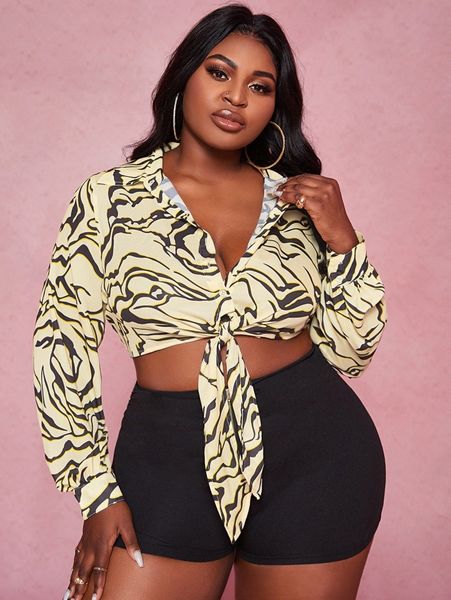 sxy plus zebra stripe print tie front j7oh#, Black 
sxy plus zebra stripe print tie front j7oh#, Black