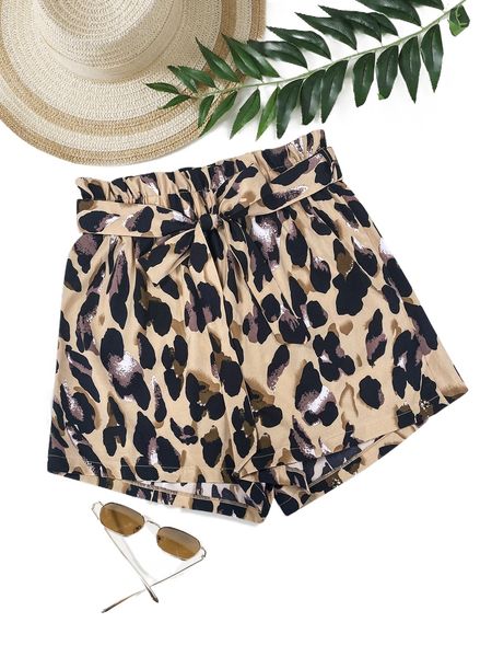 allover print paper bag waist shorts r71d#, White;black 
allover print paper bag waist shorts r71d#, White;black