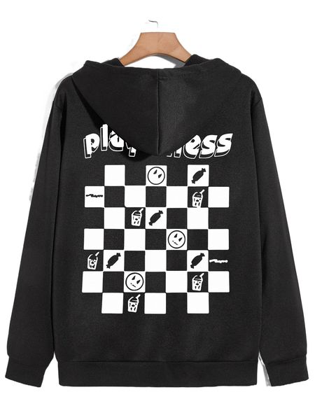 men checkerboard and letter graphic thermal lined zip up drawstring hoodie m6sj#, Black
men checkerboard and letter graphic thermal lined zip up drawstring hoodie m6sj#, Black
