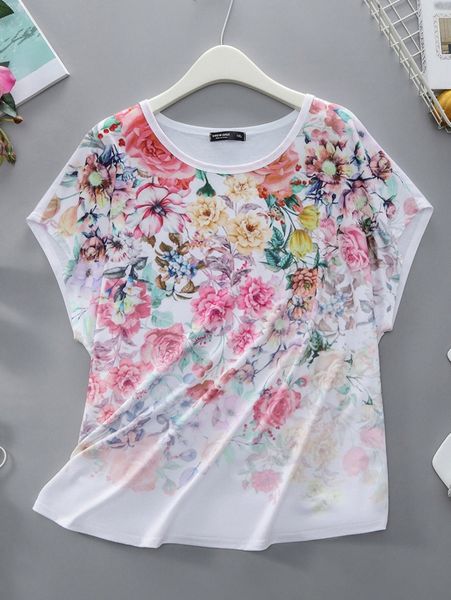 plus floral print batwing sleeve tee r8g9#, Black
plus floral print batwing sleeve tee r8g9#, Black