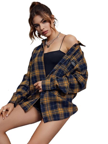 plaid drop shoulder letter patch button through blouse w5wl#, White
plaid drop shoulder letter patch button through blouse w5wl#, White