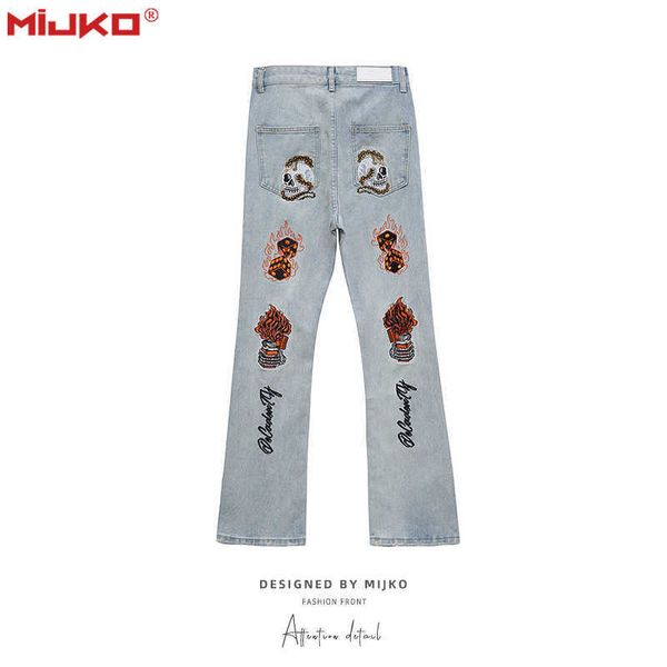 men's jeans mijko men's wear women's autumn and winter new skeleton embroidery micro wide legged trousers men's and wome, Blue
men's jeans mijko men's wear women's autumn and winter new skeleton embroidery micro wide legged trousers men's and wome, Blue