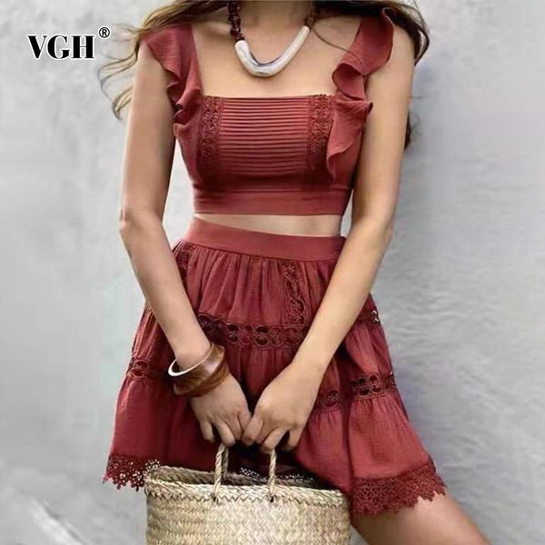 slim two piece set for women square collar patchwork ruffle tank high waist skirts white sets female summer 210507
slim two piece set for women square collar patchwork ruffle tank high waist skirts white sets female summer 210507