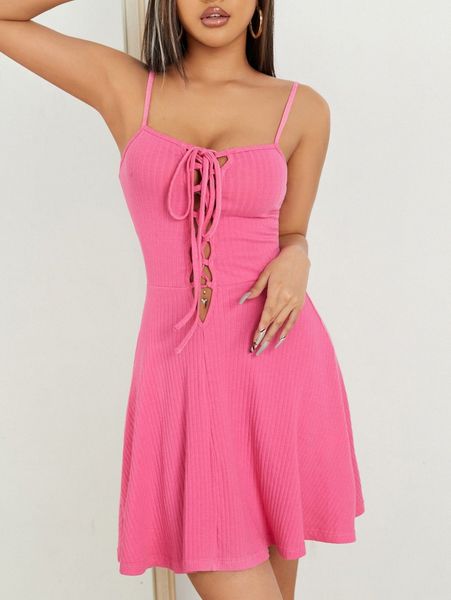 lace up front cami dress p422#, Black;gray 
lace up front cami dress p422#, Black;gray