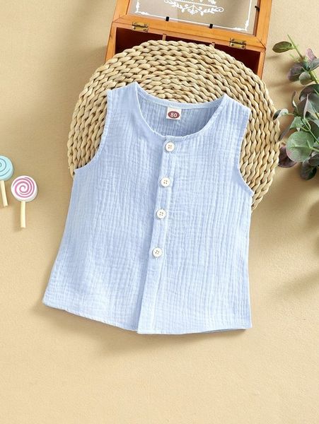 baby textured button front sleeveless shirt she, Blue
