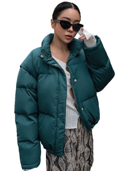 dazy drop shoulder removable sleeve puffer coat i2ld#, Black 
dazy drop shoulder removable sleeve puffer coat i2ld#, Black