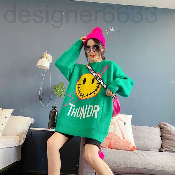 women's sweaters designer south korea's dongdamen autumn and winter smiling face pullover sweater loose outer wear medium long thi, White;black
women's sweaters designer south korea's dongdamen autumn and winter smiling face pullover sweater loose outer wear medium long thi, White;black