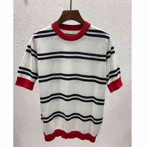 women's knits tees spring and summer products hollow out color contrast double stripe round neck tencel casual short sleeve sweater wom, White
women's knits tees spring and summer products hollow out color contrast double stripe round neck tencel casual short sleeve sweater wom, White