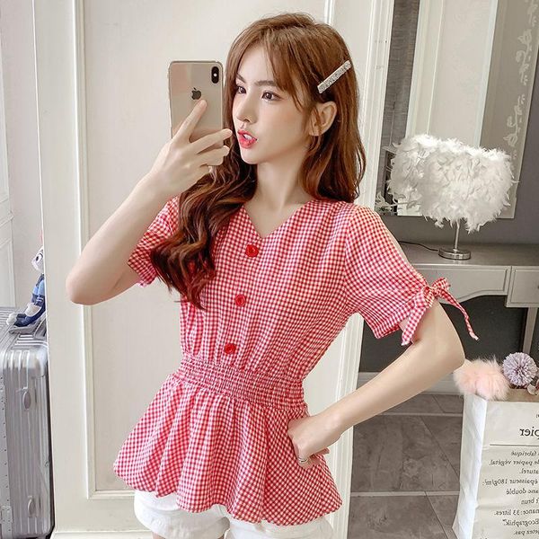 women's blouses & shirts women's spring summer style shirt ruffles short sleeve plaid lace up button korean casual sp783, White
women's blouses & shirts women's spring summer style shirt ruffles short sleeve plaid lace up button korean casual sp783, White