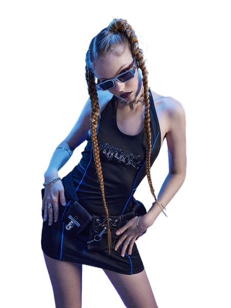 romwe cyber luvr letter halter dress l9pv#, Black;gray 
romwe cyber luvr letter halter dress l9pv#, Black;gray