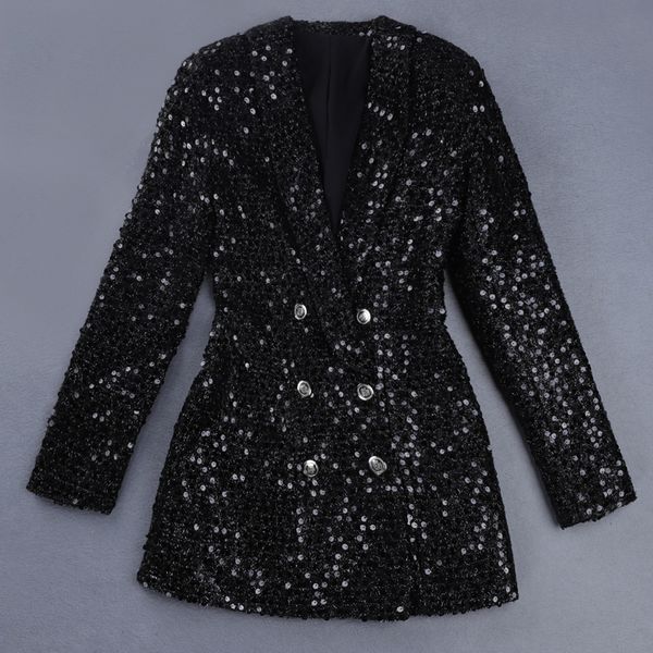 w017 fashion 2022 designer homecoming party women double lion buttons shawl collar glitter sequined long runway black blazers, White;black
w017 fashion 2022 designer homecoming party women double lion buttons shawl collar glitter sequined long runway black blazers, White;black