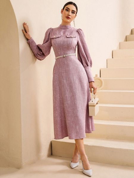 mock neck flap detail tweed dress with pearls belt y9s9#, Black;gray
mock neck flap detail tweed dress with pearls belt y9s9#, Black;gray