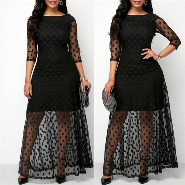 summer women dress polka dot print lace maxi dresses for women elegant ladies dresses casual black plus size evening party dress y200326, Black;gray
summer women dress polka dot print lace maxi dresses for women elegant ladies dresses casual black plus size evening party dress y200326, Black;gray