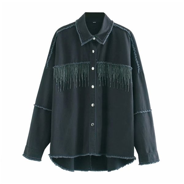 autumn women tassel denim jackets coats long sleeve beading single breasted female loose fashion jacket plus size outerwear 210513, Black;brown
autumn women tassel denim jackets coats long sleeve beading single breasted female loose fashion jacket plus size outerwear 210513, Black;brown