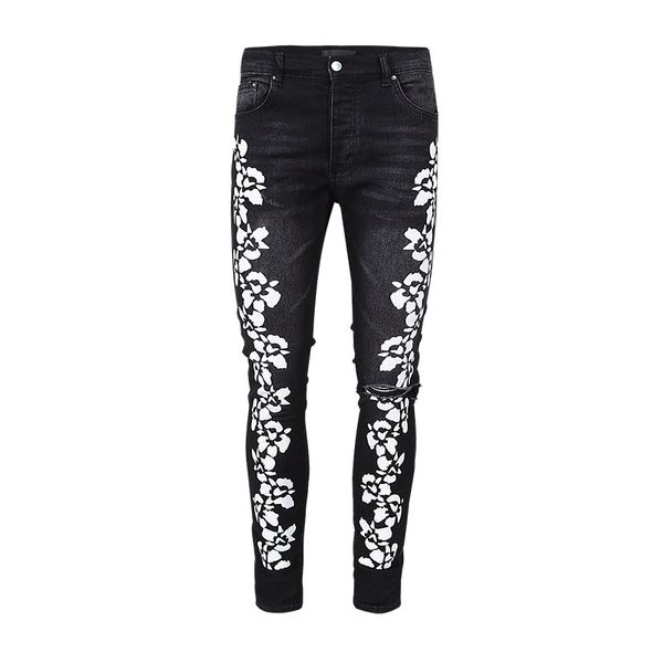 jeans black flower print skinny vintage hip hop high street denim fit straight leg with hole stretch summer jogger distress, Blue
jeans black flower print skinny vintage hip hop high street denim fit straight leg with hole stretch summer jogger distress, Blue