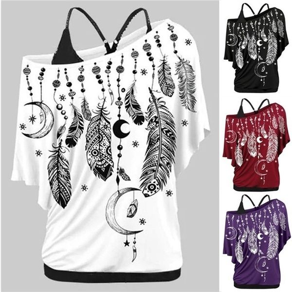 women shirts blouses summer feather print one shoulder casual ladies skew neck shirts blouse 220407, White
women shirts blouses summer feather print one shoulder casual ladies skew neck shirts blouse 220407, White