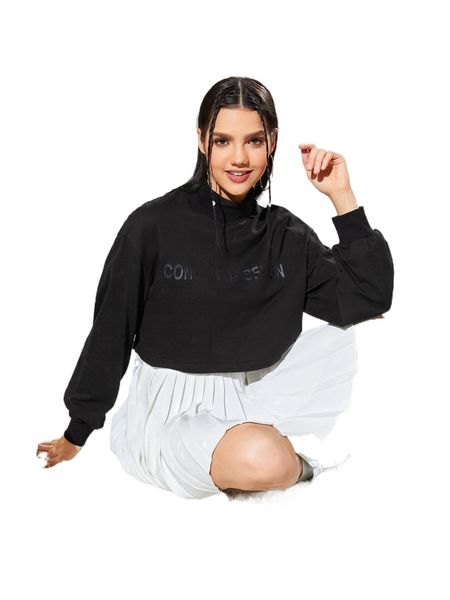 x marco scaiano berlin mock neck drop shoulder slogan pattern crop pullover n8tj#, Black
x marco scaiano berlin mock neck drop shoulder slogan pattern crop pullover n8tj#, Black