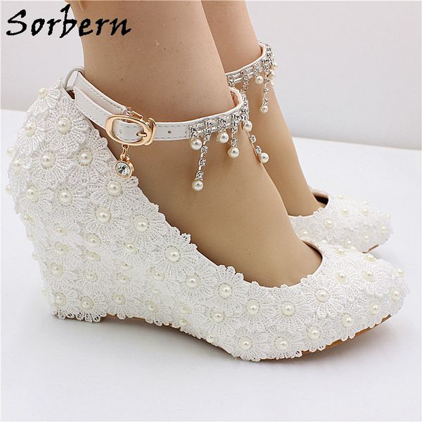 sorbern white flower wedge dress shoes wedding ankle strap round toe fake pearl crystal tassel bridal shoes 5cm, Black
sorbern white flower wedge dress shoes wedding ankle strap round toe fake pearl crystal tassel bridal shoes 5cm, Black