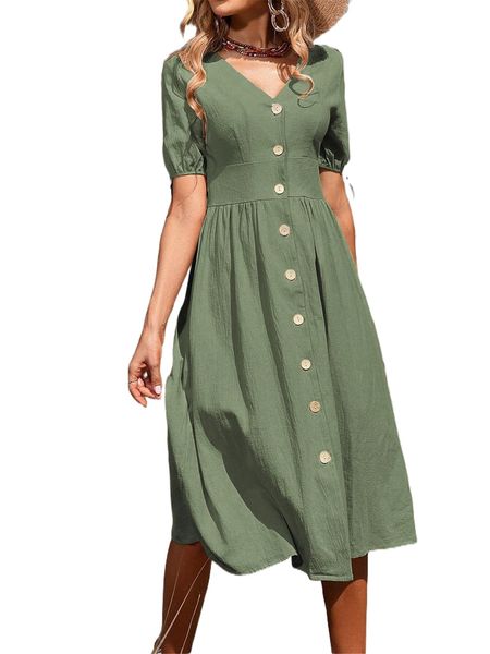 tie cuff button front dress s8dx#, Black;gray