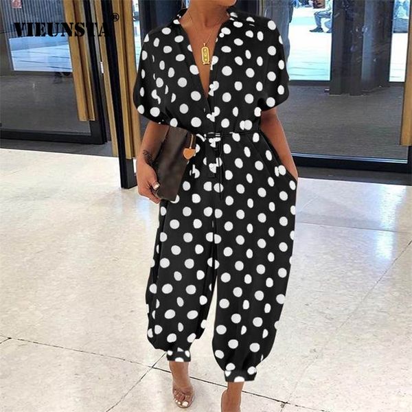 

women retro leopard print button jumpsuit summer v neck short sleeve playsuit elegant office lady rompers beach overalls pockets 220713, Black;white