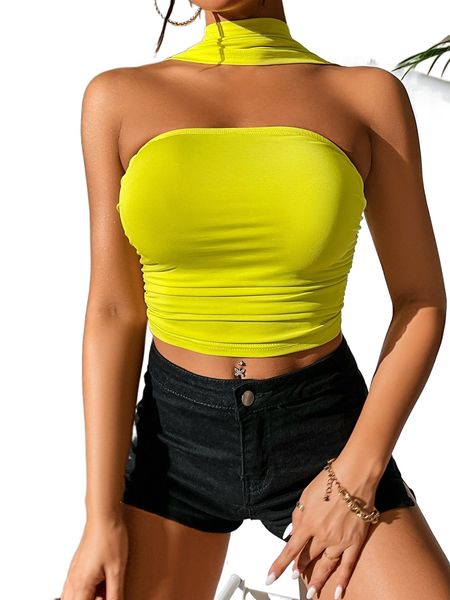 petite cut out ruched side crop h6qz#, White