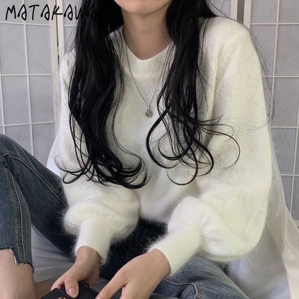 round neck autumn short knit sweater korean style loose casual pullover winter clothes women sweaters 210506, White;black
round neck autumn short knit sweater korean style loose casual pullover winter clothes women sweaters 210506, White;black