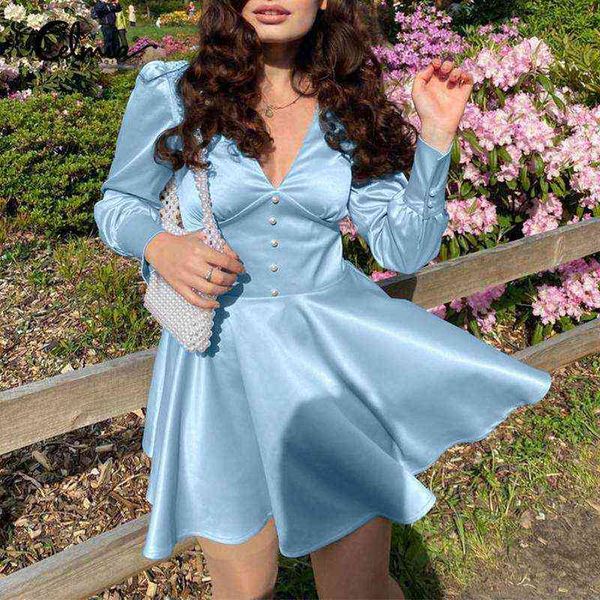 celmia 2022 women satin v neck mini dress fashion lantern long sleeve high waist solid color dress elegant casual swing vestidos y220401, Black;gray
celmia 2022 women satin v neck mini dress fashion lantern long sleeve high waist solid color dress elegant casual swing vestidos y220401, Black;gray