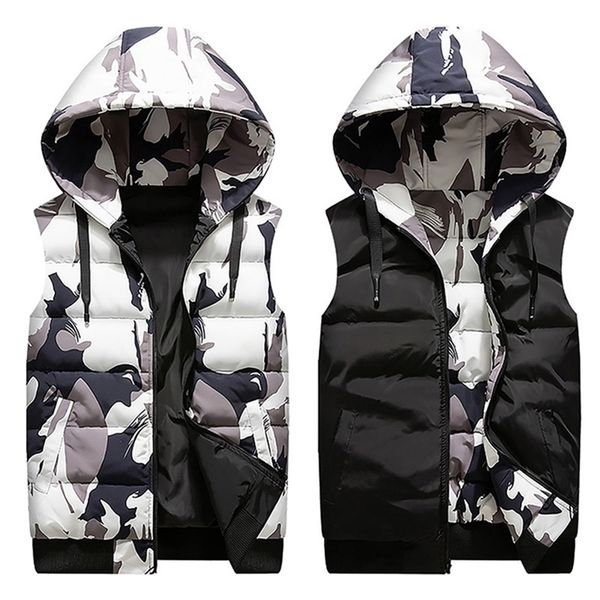 new winter reversible hooded sleeveless jackets stylish camouflage men's vest plus size 4xl double side windproof warm waistcoat 201120, Black;white
new winter reversible hooded sleeveless jackets stylish camouflage men's vest plus size 4xl double side windproof warm waistcoat 201120, Black;white