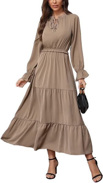women's long sleeve crew neck maxi dress solid color tie neck casual high waist ruffle hem boho flowy long dress n5pf#, Black;gray
women's long sleeve crew neck maxi dress solid color tie neck casual high waist ruffle hem boho flowy long dress n5pf#, Black;gray