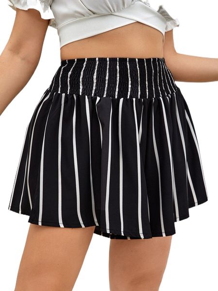 plus striped shirred wide leg shorts n2ur#, Black 
plus striped shirred wide leg shorts n2ur#, Black