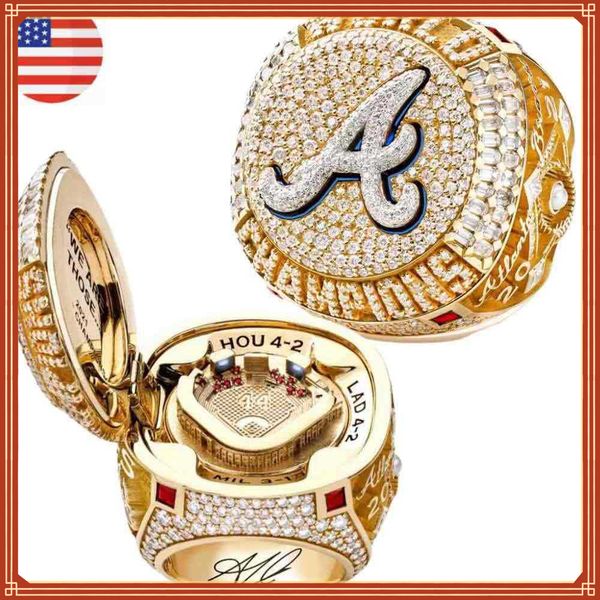 6 player name soler an albies 2021 2022 world series baseball 1braves team championship ring with wooden1 display box1 11souvenir men fan, Golden;silver 
6 player name soler an albies 2021 2022 world series baseball 1braves team championship ring with wooden1 display box1 11souvenir men fan, Golden;silver