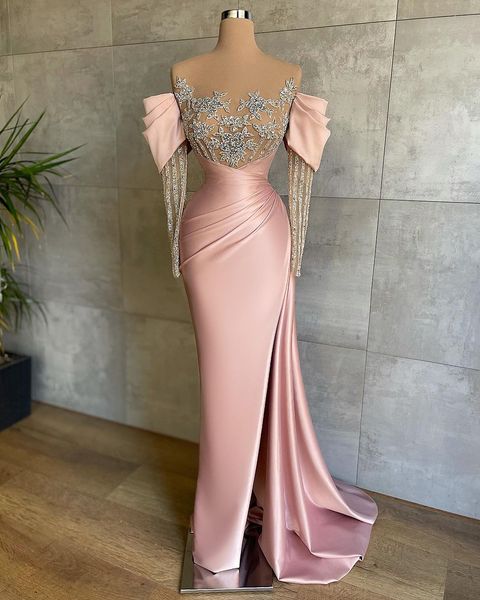 pink mermaid evening dresses off the shoulder illusion long sleeves prom gowns high split formal party, Black;red
pink mermaid evening dresses off the shoulder illusion long sleeves prom gowns high split formal party, Black;red