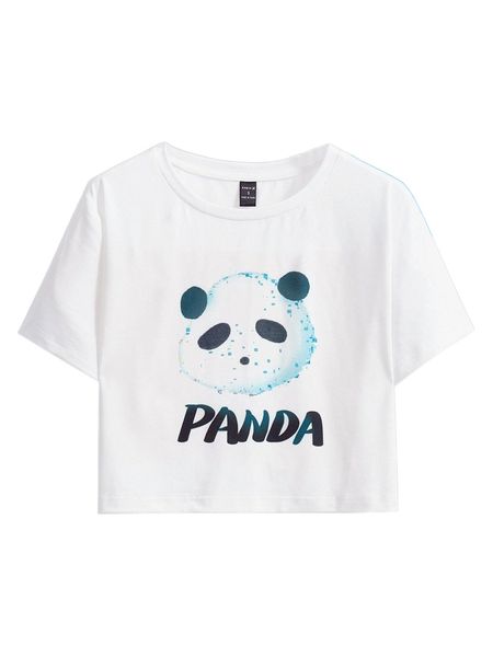 x feimo panda & letter graphic tee 05a2#, White
