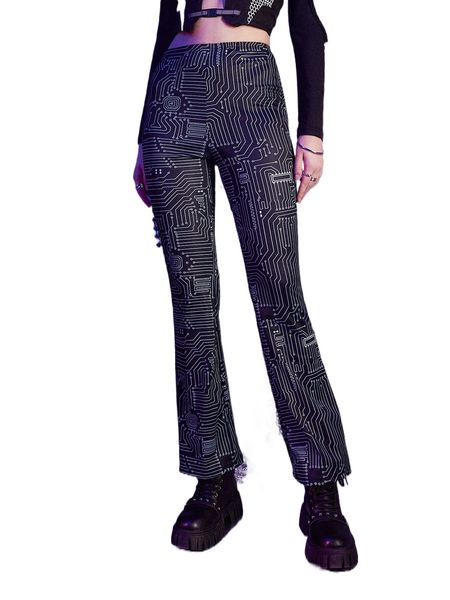 romwe cyber luvr all over print flare leg pants w300#, Black;white 
romwe cyber luvr all over print flare leg pants w300#, Black;white