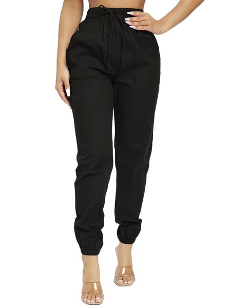 petite high waist knot detail jogger pants m3nh#, Black;white