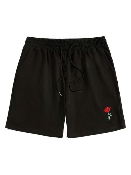 romwe guys rose graphic shorts o2qm#, White;black