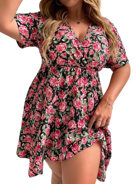 plus allover floral print surplice neck dress o2hq#, Black
plus allover floral print surplice neck dress o2hq#, Black