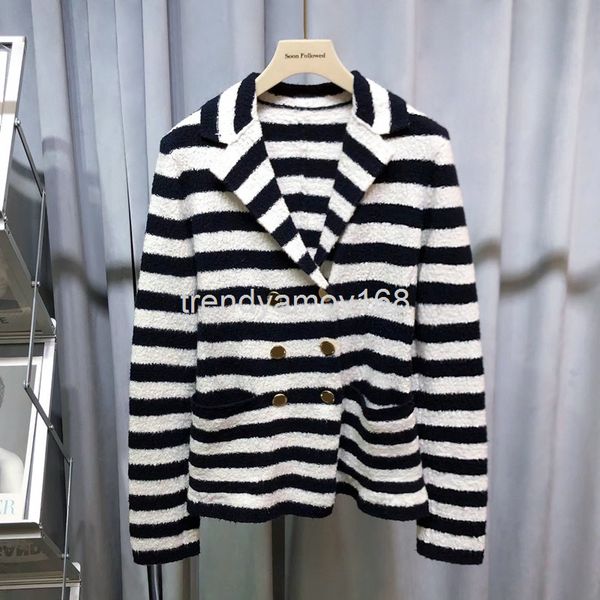 women's knits & tees suit coat female slim black and white stripe double breasted knitted cardigan with sweater
women's knits & tees suit coat female slim black and white stripe double breasted knitted cardigan with sweater